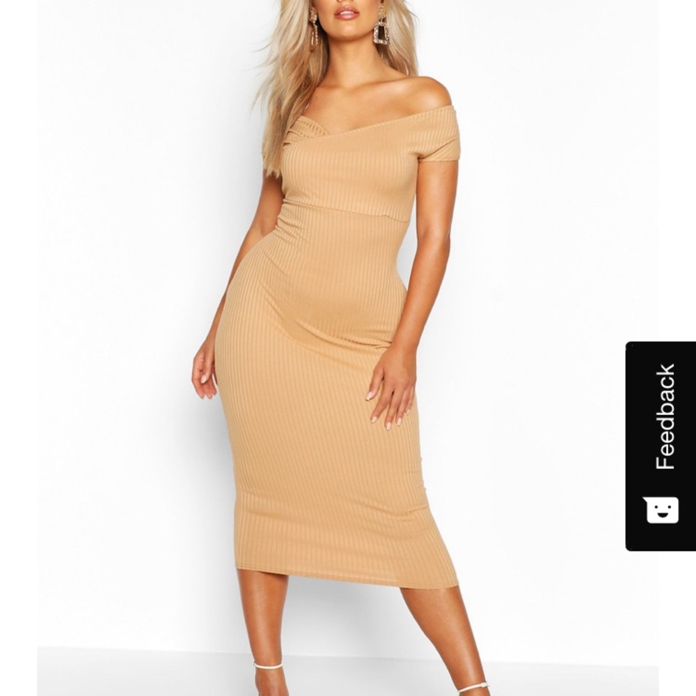 Boohoo Camel  Off Should Dress